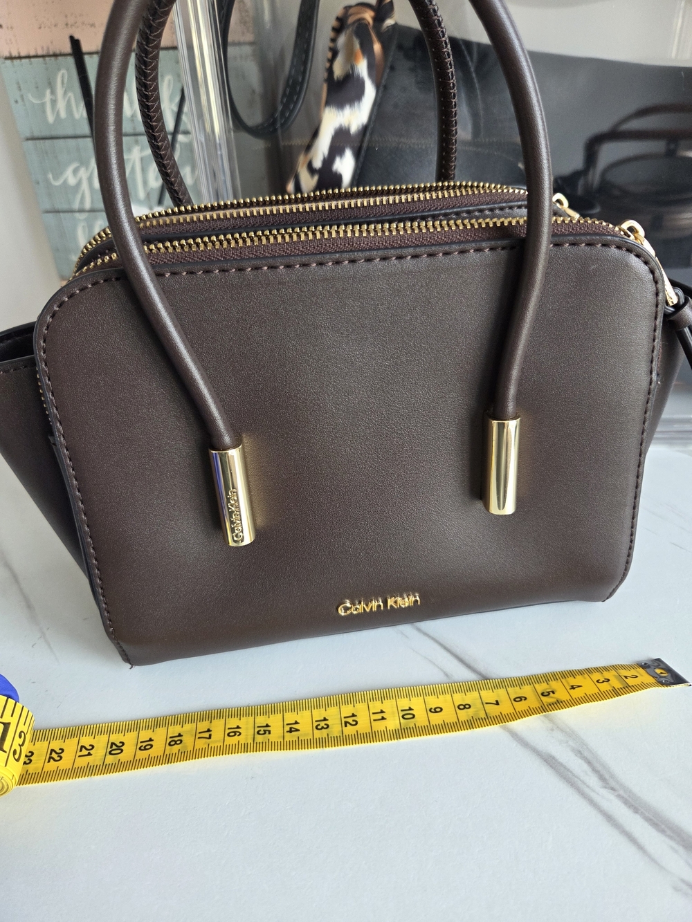 Calvin Klein Chocolate Brown Mini Dome Satchel with Gold Hardware